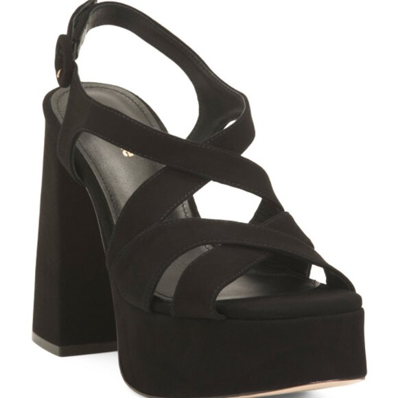 NEW LARROUDE Made In Brazil Suede Bee Heeled Slingback Sandals black 252 - Picture 4 of 7